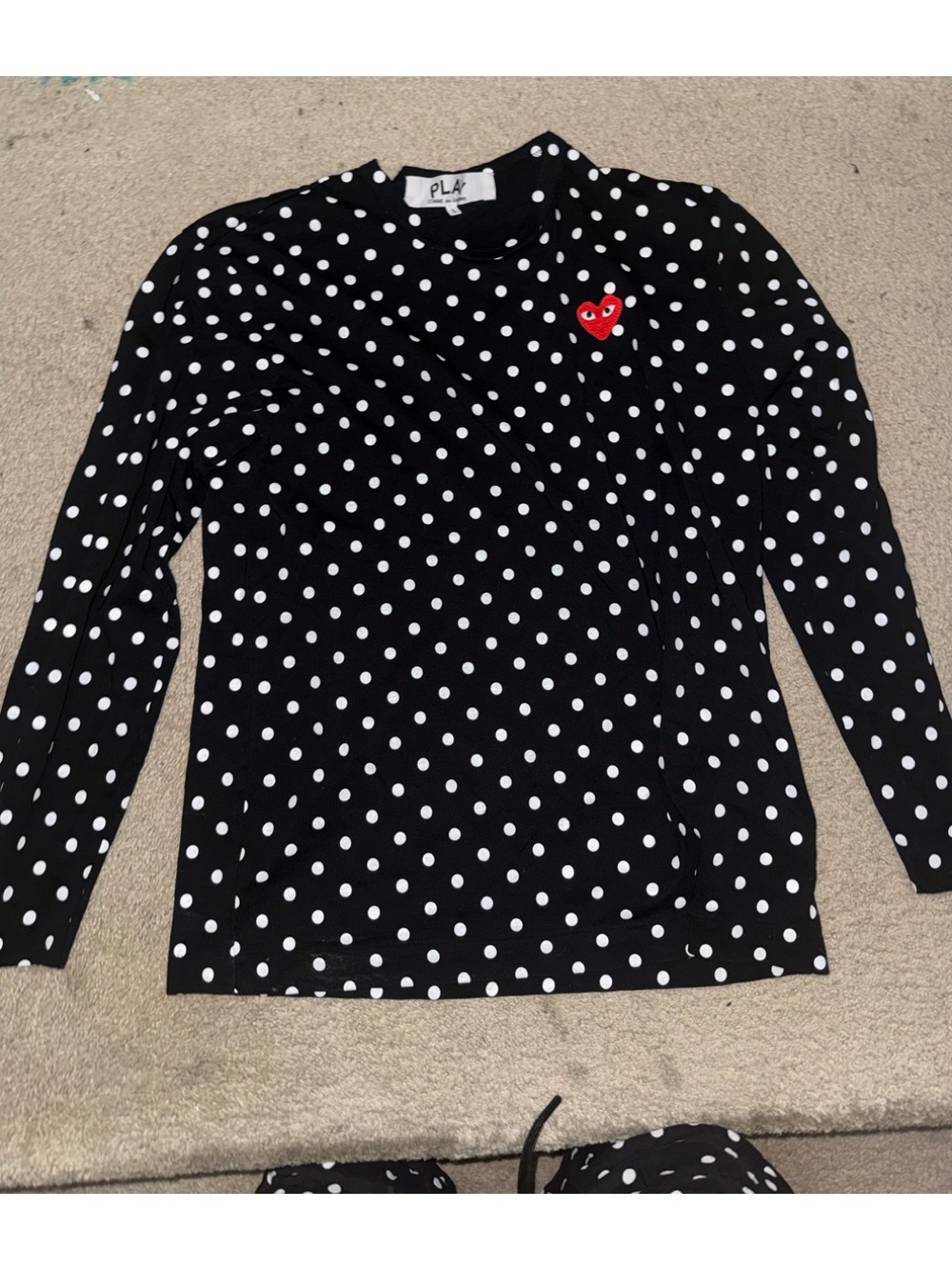 Comme des Garcons PLAY Black Polka Dot Long-Sleeve Tee with Red Heart